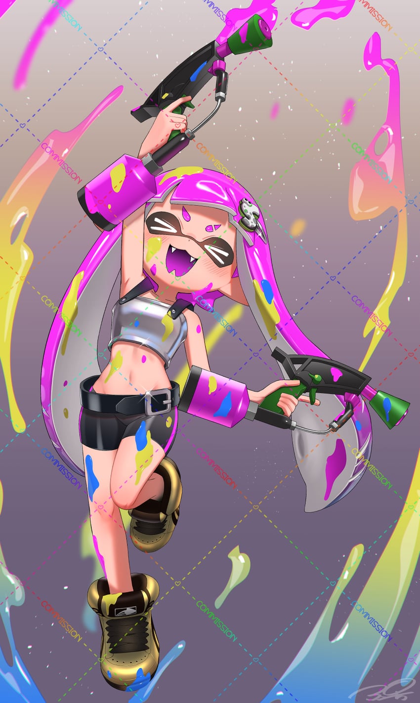 inkling player character and inkling girl (splatoon) drawn by puchiman