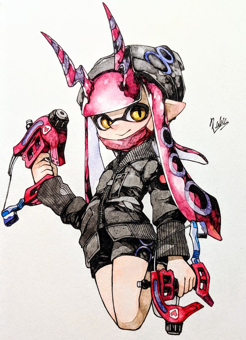 inkling player character and inkling girl (splatoon) drawn by mhxbump
