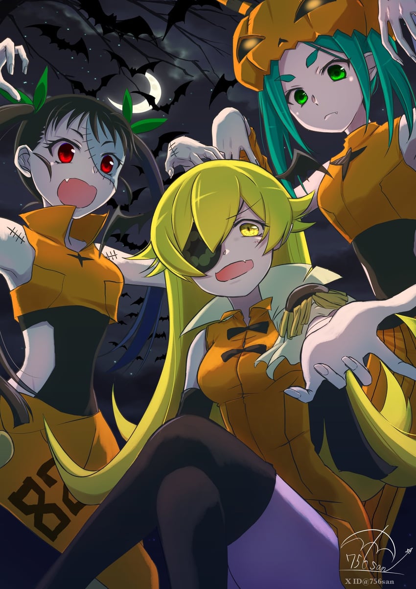 oshino shinobu, hachikuji mayoi, and ononoki yotsugi (monogatari) drawn by 756san