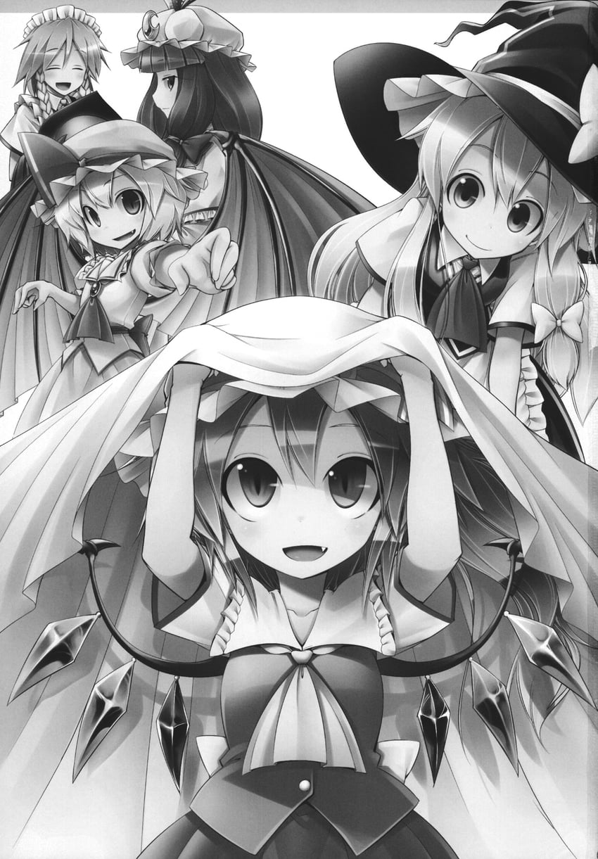 kirisame marisa, remilia scarlet, flandre scarlet, izayoi sakuya, and patchouli knowledge (touhou) drawn by aozora_market