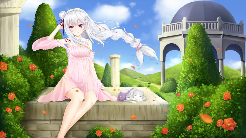 emilia and puck (re:zero kara hajimeru isekai seikatsu) drawn by neps-l