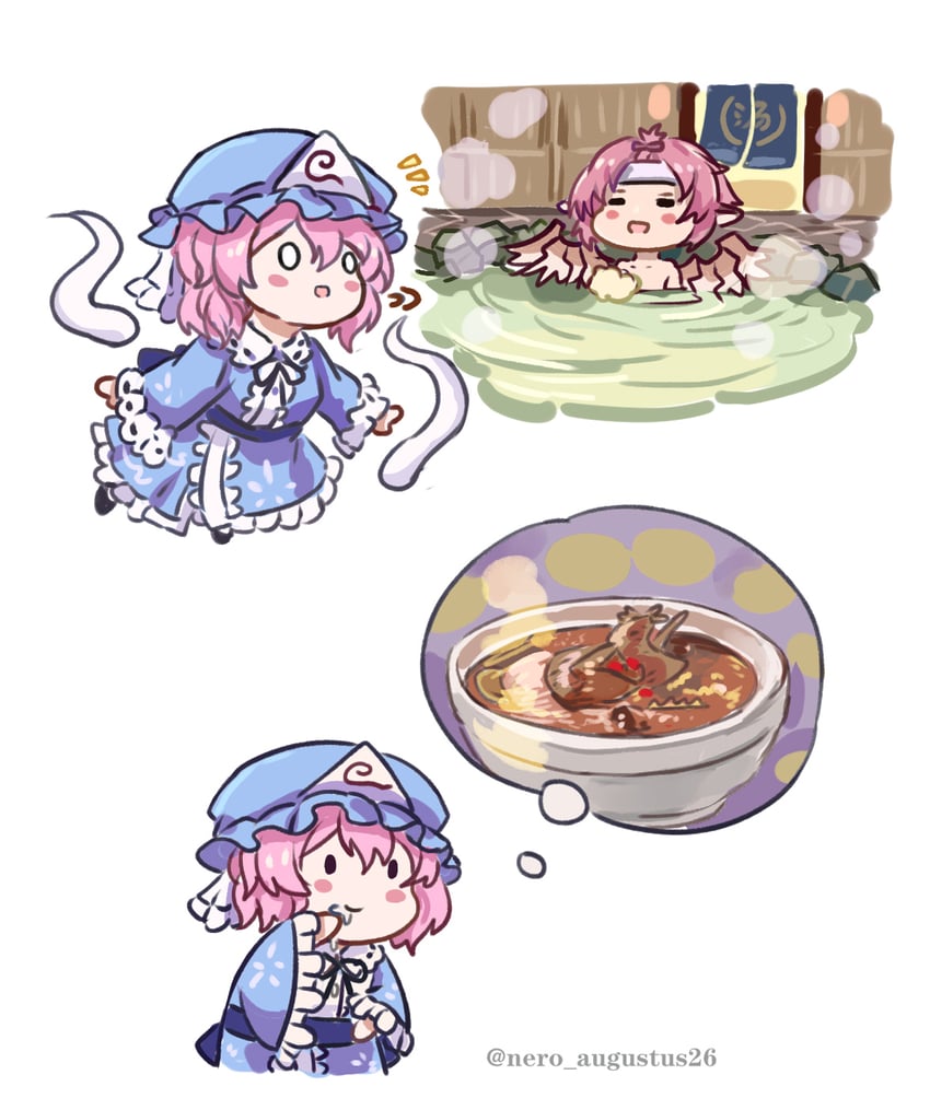 saigyouji yuyuko and mystia lorelei (touhou and 1 more) drawn by nero_augustus