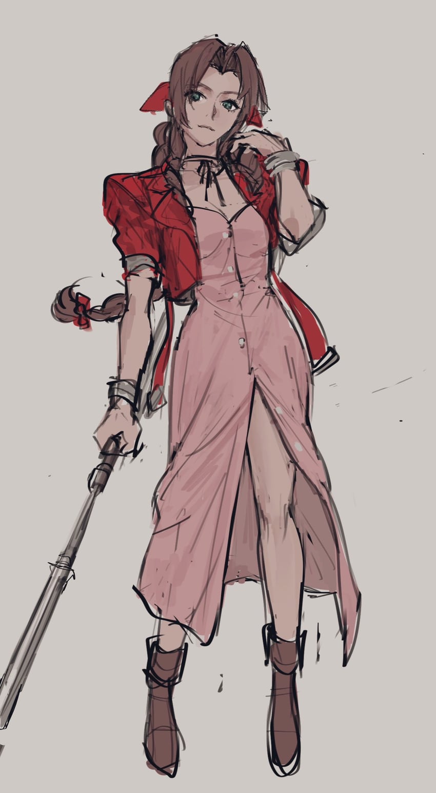 aerith gainsborough (final fantasy and 1 more) drawn by rapio