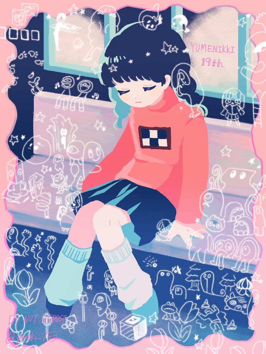madotsuki, poniko, monoko, monoe, sekomumasada sensei, and 16 more (yume nikki) drawn by yoroki_753