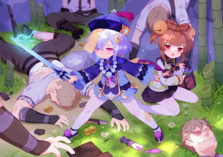 qiqi, yaoyao, and treasure hoarder (genshin impact) drawn by tsubasa_tsubasa