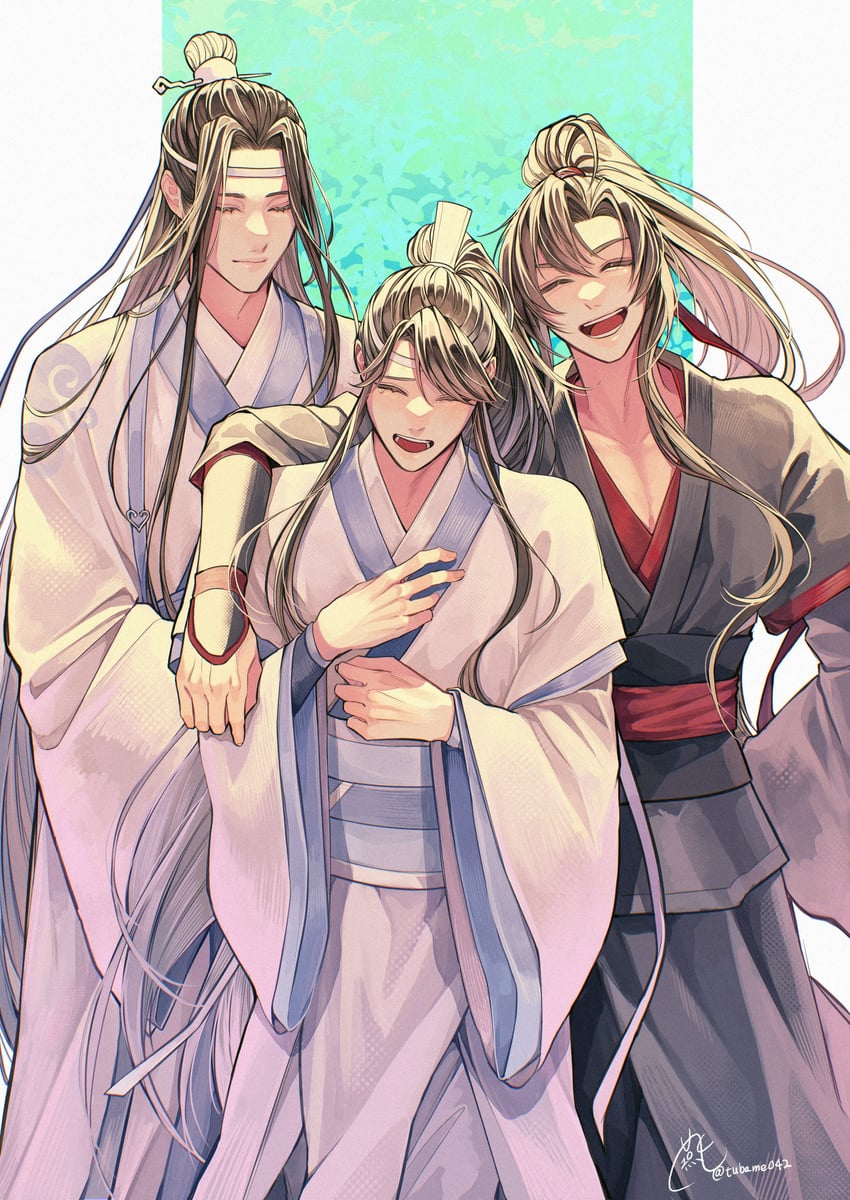 wei wuxian, lan wangji, and lan sizhui (modao zushi) drawn by tsubame-shi_(tubame)