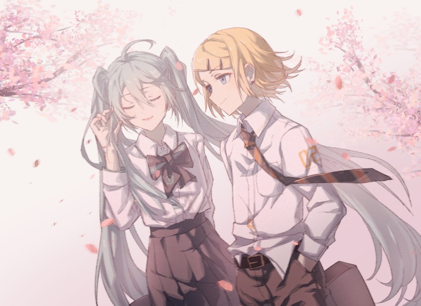 hatsune miku and kagamine rin (vocaloid) drawn by castanet_(ranhoujun)