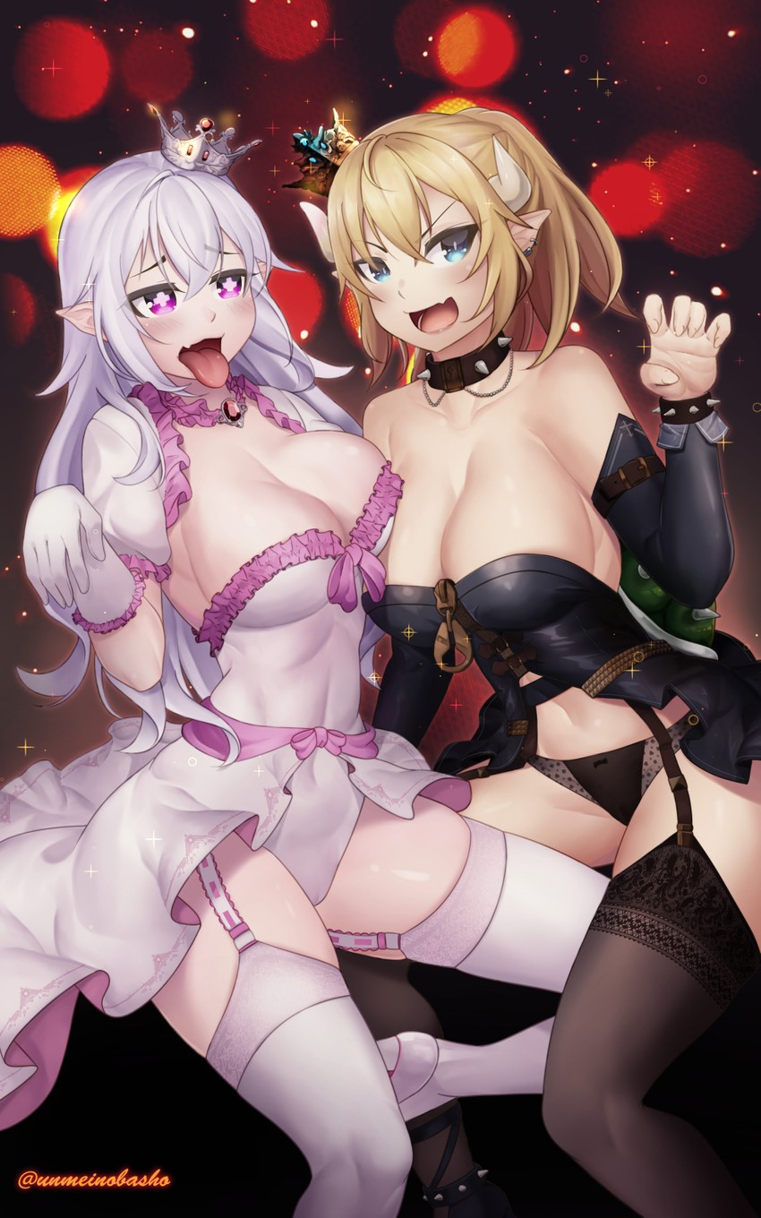 bowsette and princess king boo (mario and 2 more) drawn by unmeinobasho