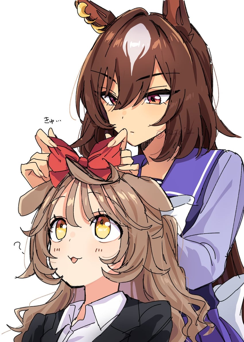 trainer, sirius symboli, female trainer, and shirohashi akari (umamusume) drawn by toji_(y2toj2)