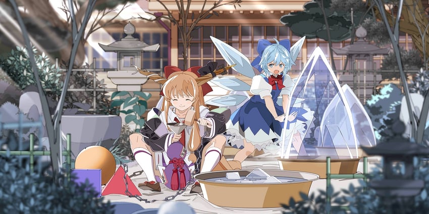 cirno and ibuki suika (touhou and 1 more) drawn by edoya_inuhachi