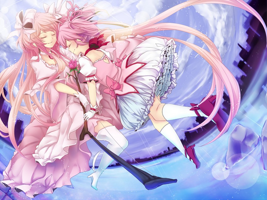 kaname madoka and ultimate madoka (mahou shoujo madoka magica) drawn by rimu_(kingyo_origin)