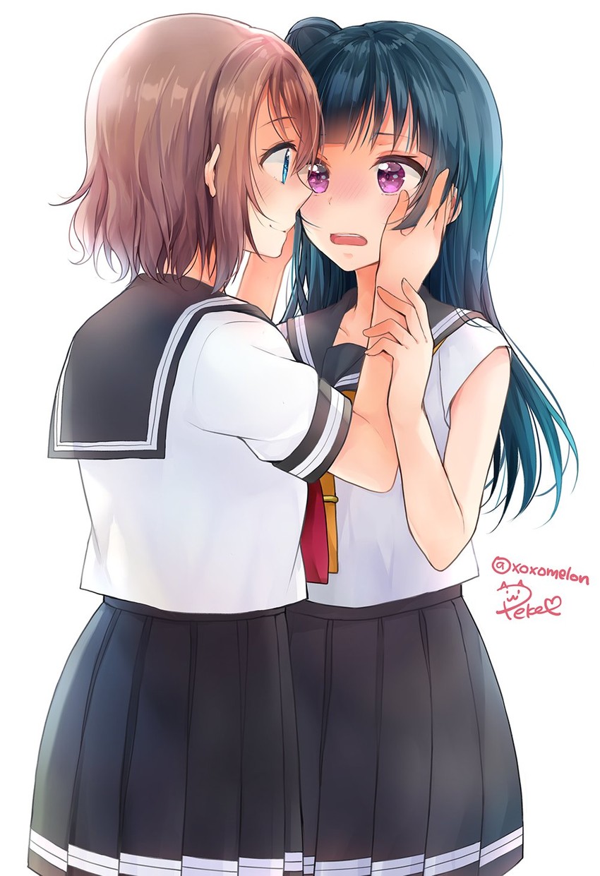 watanabe you and tsushima yoshiko (love live! and 1 more) drawn by peke_(xoxo_melon)