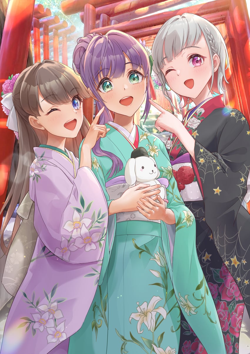 fujishima megumi, otomune kozue, and yugiri tsuzuri (love live! and 1 more) drawn by kobassy