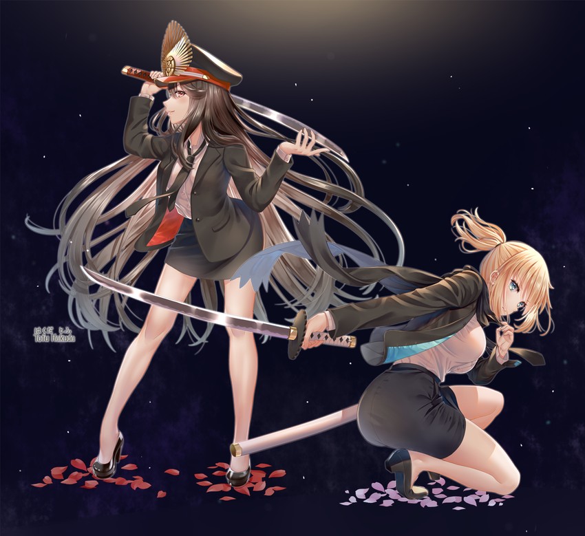 okita souji and oda nobunaga (fate and 2 more) drawn by hakuda_tofu