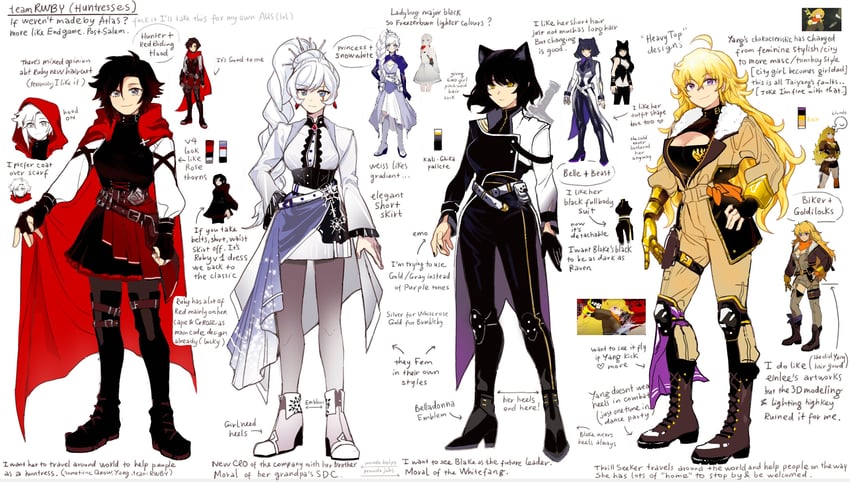 ruby rose, weiss schnee, yang xiao long, and blake belladonna (rwby) drawn by hiru315