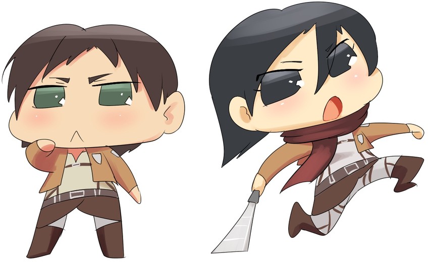 mikasa ackerman and eren yeager (shingeki no kyojin) drawn by triple-q