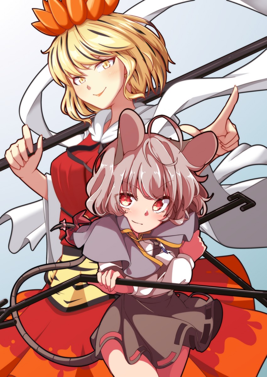 nazrin and toramaru shou (touhou) drawn by gokuu_(acoloredpencil) and tabira_(kpiclike)