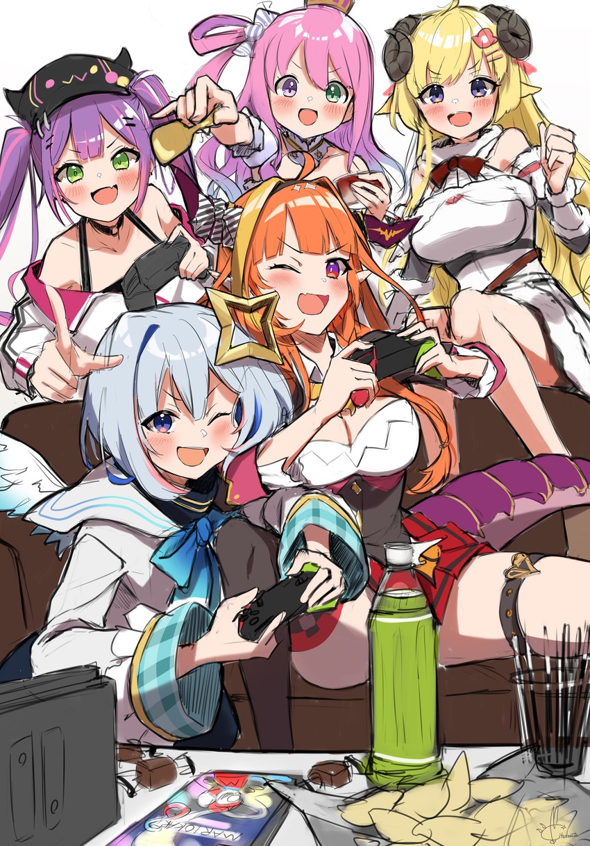 tokoyami towa, amane kanata, kiryu coco, tsunomaki watame, himemori luna, and 1 more (hololive) drawn by kito_koruta