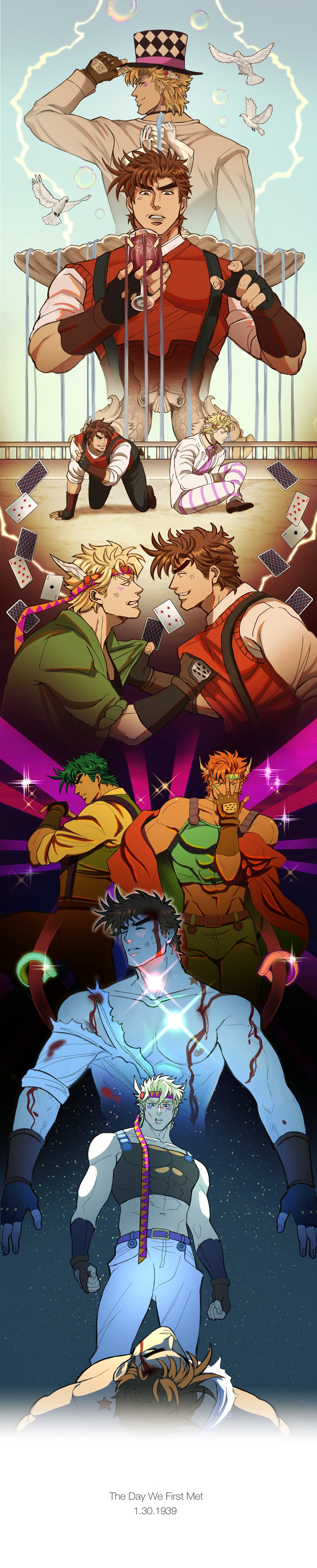 joseph joestar, caesar anthonio zeppeli, and robert e. o. speedwagon (jojo no kimyou na bouken and 1 more) drawn by catneylang