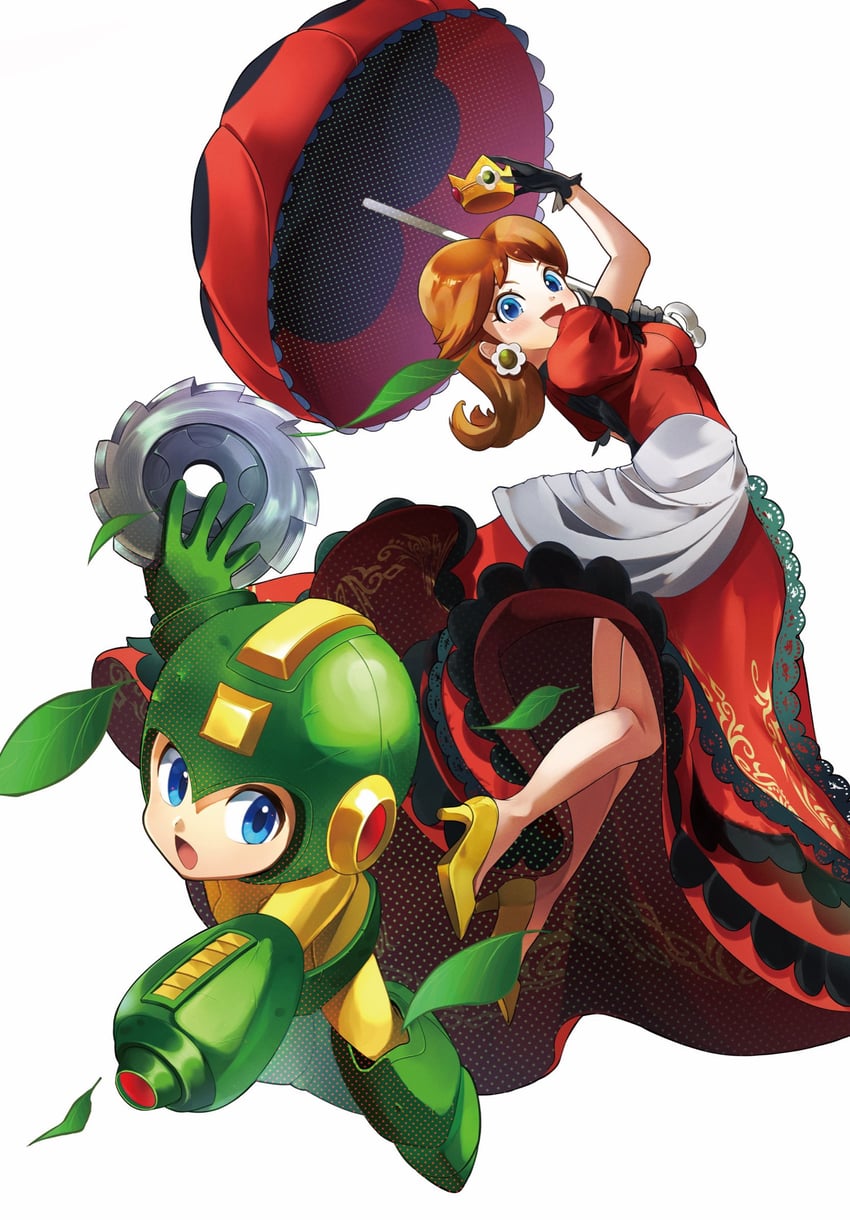 princess daisy and mega man (mario and 2 more) drawn by ponfu_y