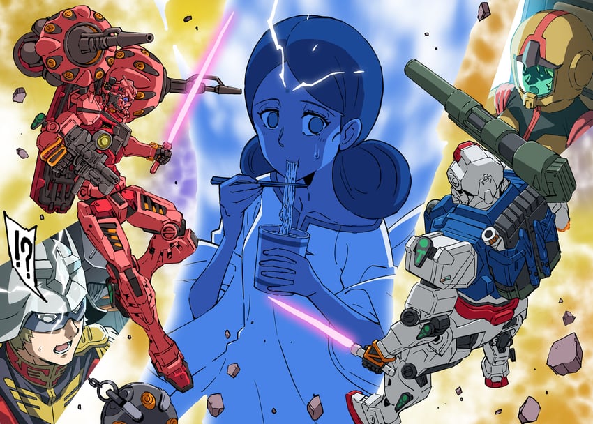 char aznable, sayla mass, lalah sune, red gundam, and light type guncannon (gundam and 1 more) drawn by uemukai_dai