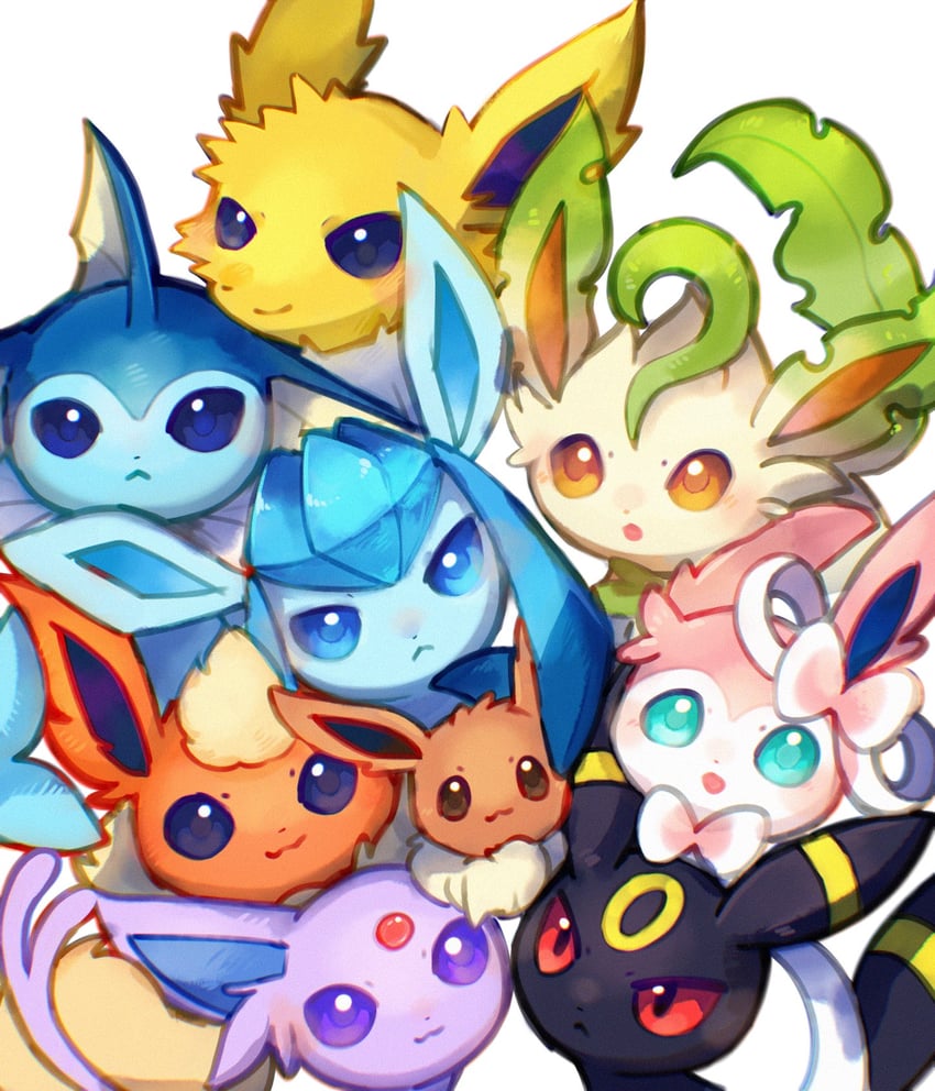 eevee, sylveon, umbreon, glaceon, vaporeon, and 4 more (pokemon) drawn by sasano_hamochi