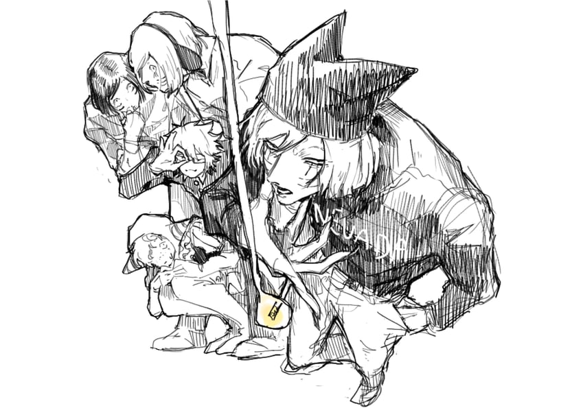 randal ivory, nyon, nyen, luther von ivory, and sebastian de tomato smith chicken legs (randal's friends) drawn by lie_o31o