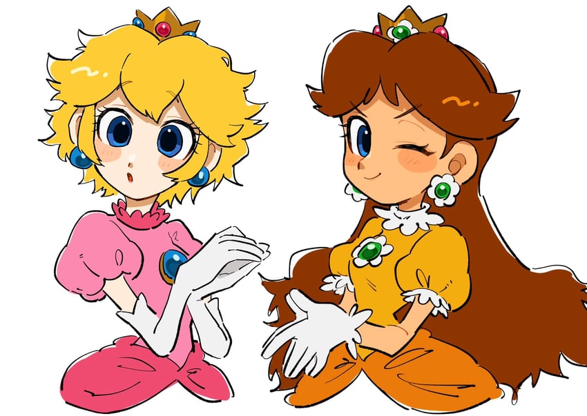 princess peach and princess daisy (mario) drawn by mimimi_(mimimim9999)