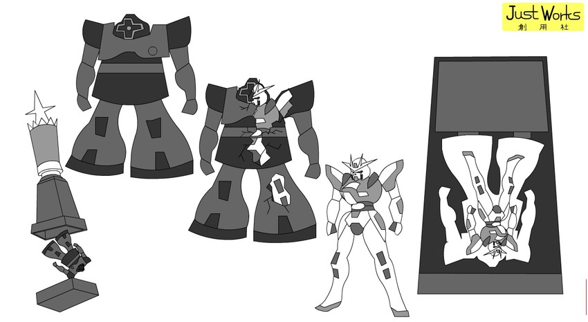 rx-78-2 gundam, dom, and build burning gundam (gundam and 2 more) drawn by triggerx