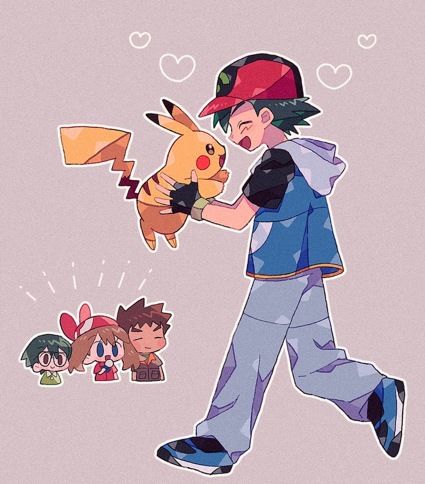 pikachu, may, ash ketchum, brock, and max (pokemon and 1 more) drawn by mgomurainu