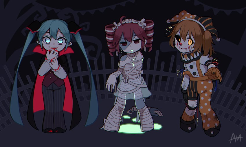 hatsune miku, kasane teto, and adachi rei (vocaloid and 2 more) drawn by sato_(r017xts117)