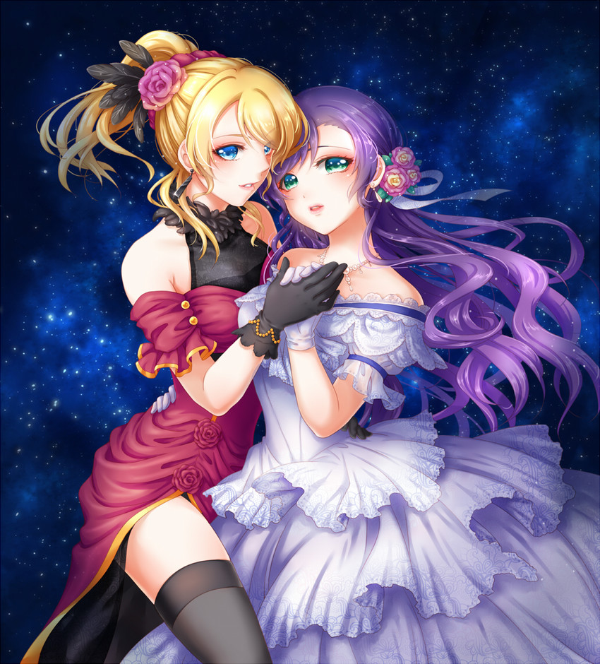 tojo nozomi and ayase eli (love live! and 1 more) drawn by sha_(shareddelicious)