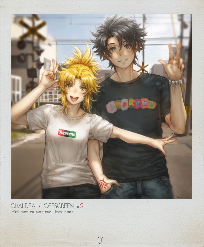 fujimaru ritsuka and mordred (fate and 2 more) drawn by kuon_(kwonchanji)