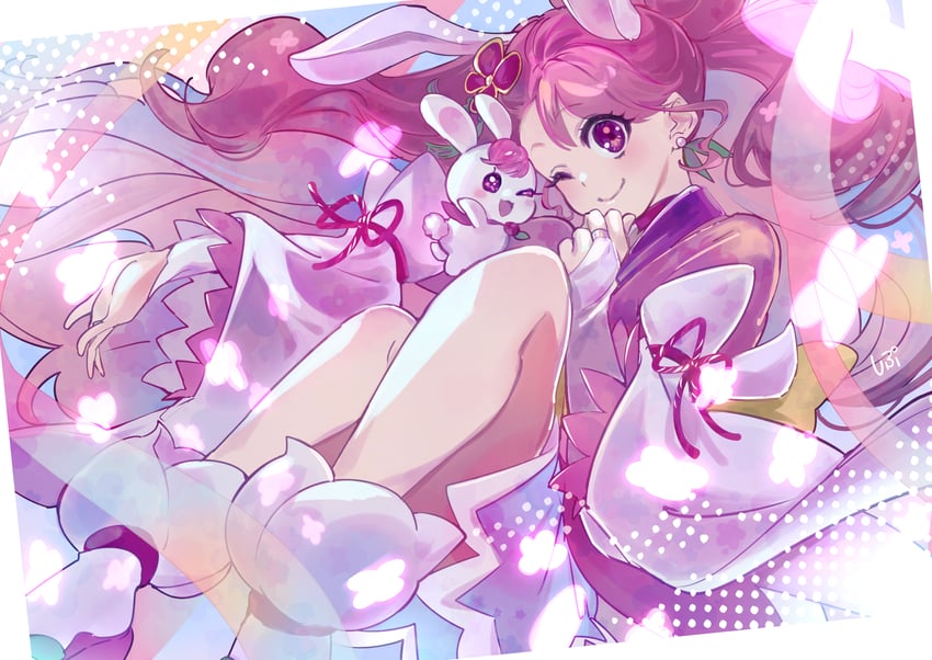 hanadera nodoka, cure grace, and rabirin (precure and 1 more) drawn by shipu_(gassyumaron)