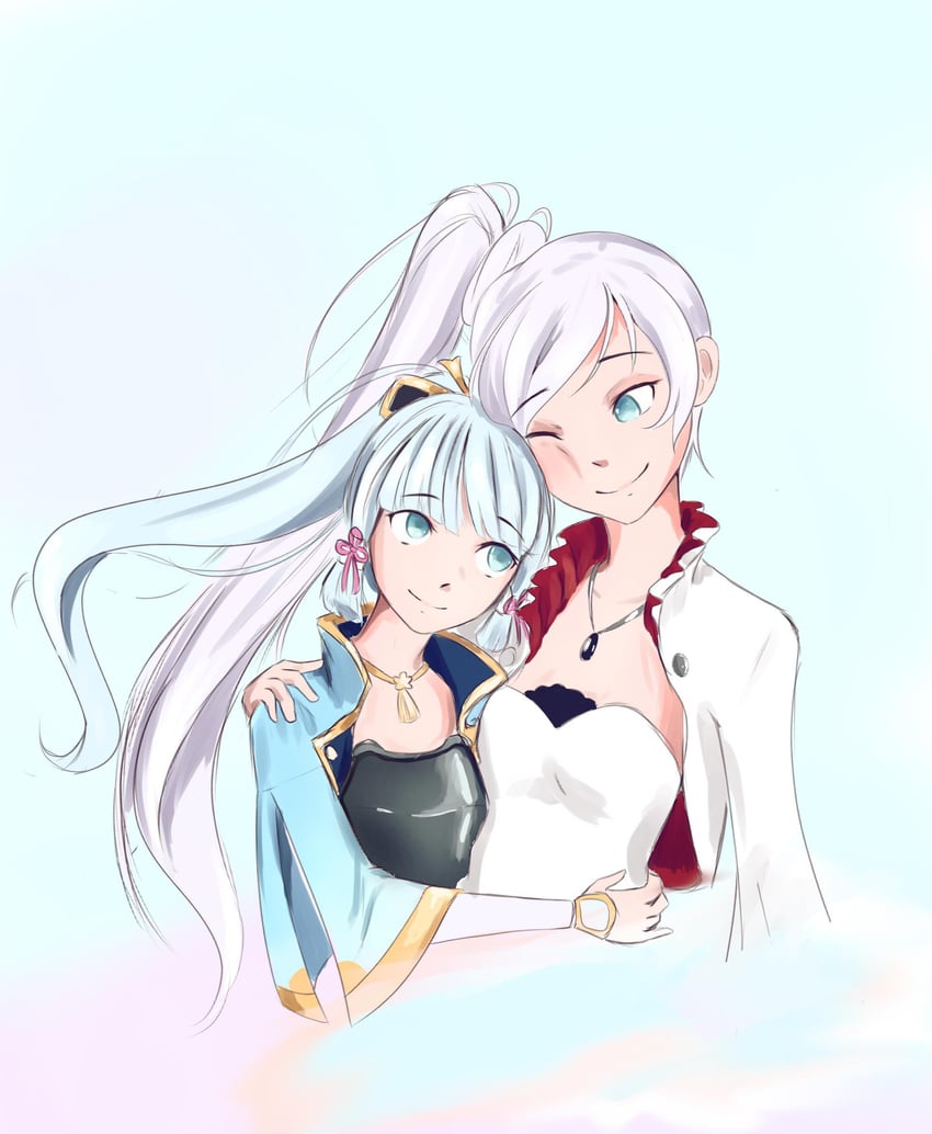 kamisato ayaka and weiss schnee (genshin impact and 1 more) drawn by kiiyako