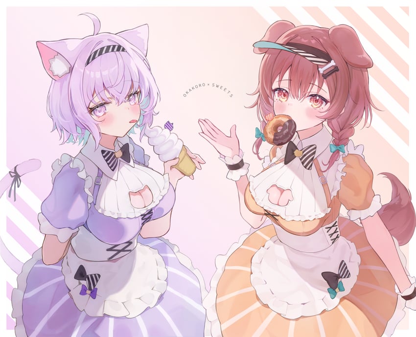 nekomata okayu and inugami korone (hololive) drawn by nishiro_hato