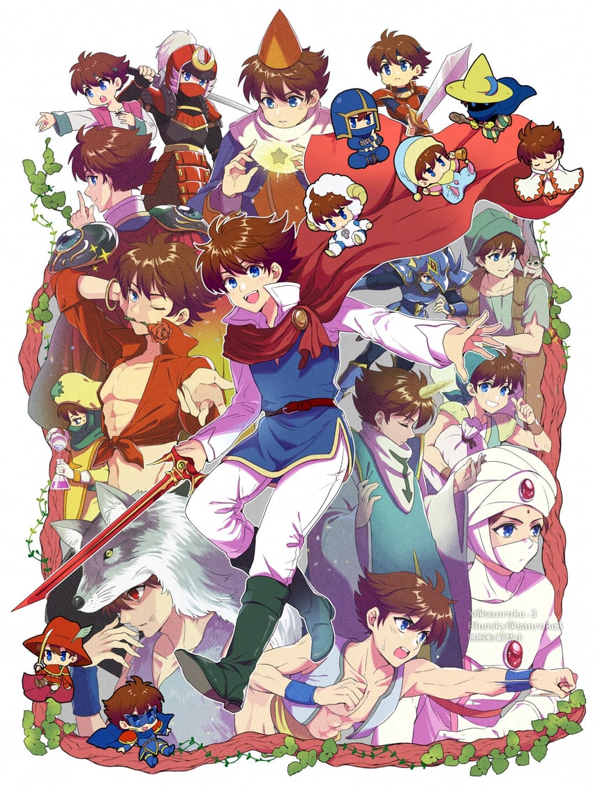 white mage, bartz klauser, black mage, red mage, ninja, and 11 more (final fantasy and 1 more) drawn by sanroku_3