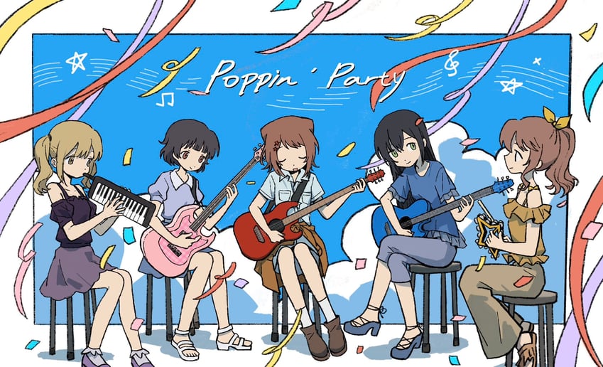 ichigaya arisa, toyama kasumi, hanazono tae, yamabuki saya, and ushigome rimi (bang dream!) drawn by nihiru0513