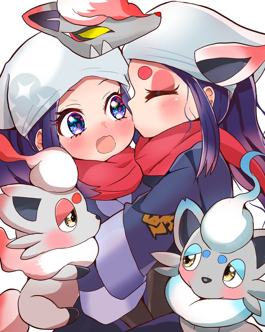 akari, hisuian zorua, hisuian zoroark, and disguised zorua (pokemon and 1 more) drawn by carrot_summer