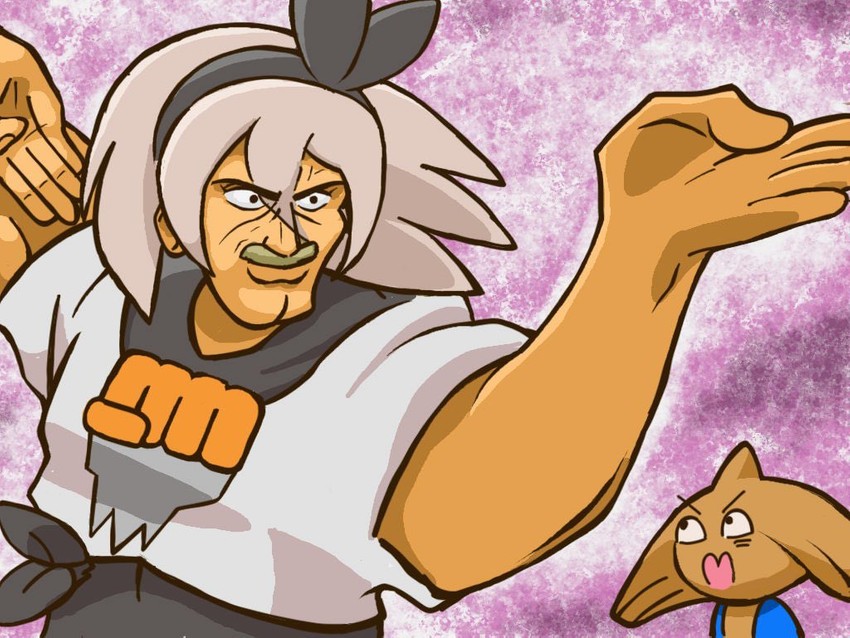 bea, hitmontop, and master asia (pokemon and 3 more)