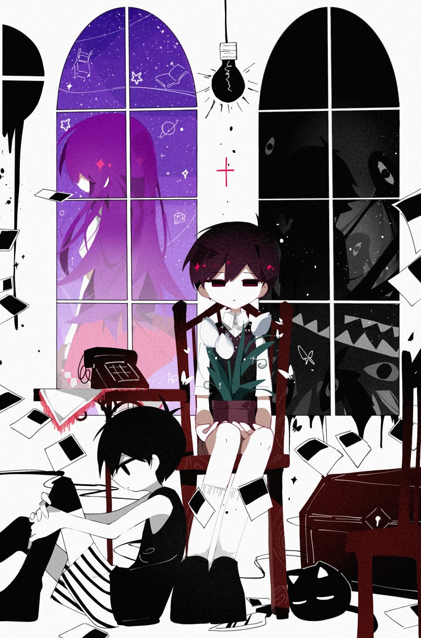 sunny, omori, mari, something, mewo, and 1 more (omori) drawn by lemonail