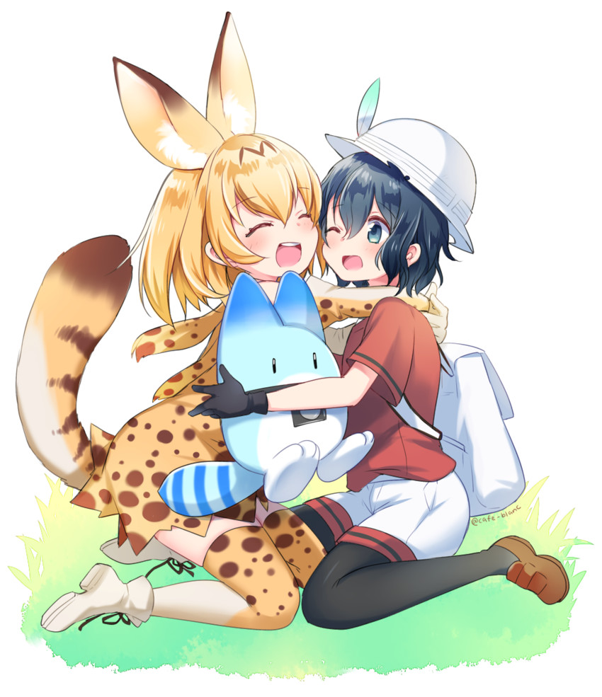 serval, kaban, and lucky beast (kemono friends) drawn by motohara_moka