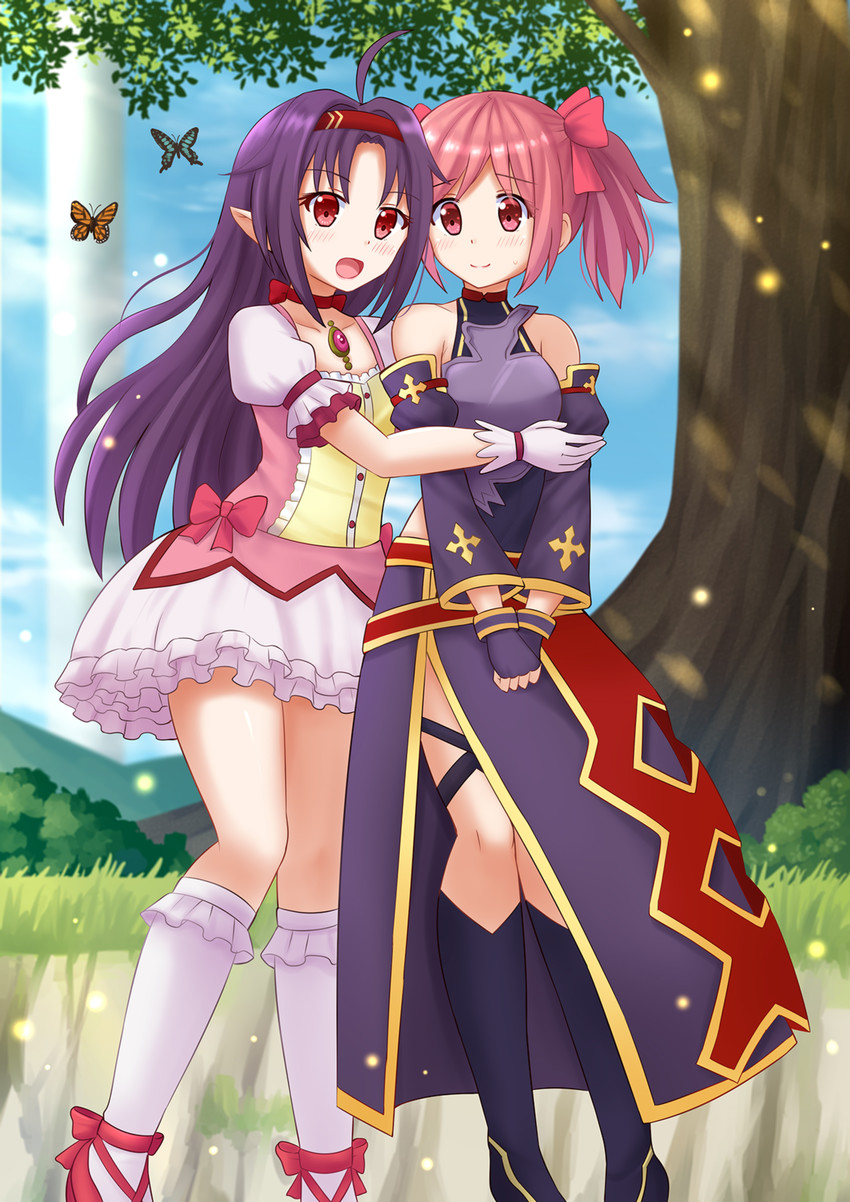 kaname madoka, yuuki, yuuki aoi, and amanda hinojosa (mahou shoujo madoka magica and 1 more) drawn by kazenokaze