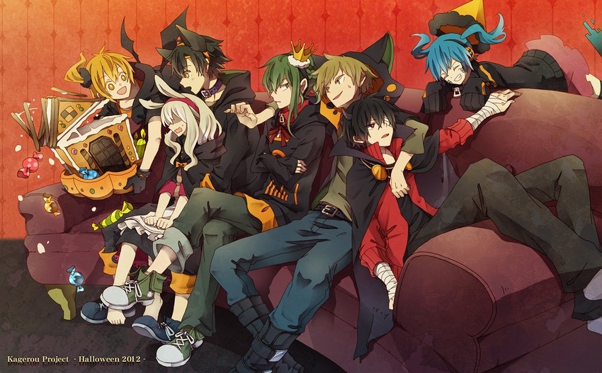 kozakura marry, kisaragi shintarou, kido tsubomi, ene, kano shuuya, and 2 more (kagerou project) drawn by aa_shirotakabu