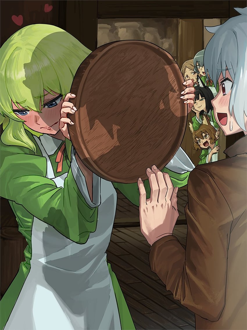 bell cranel, ryu lion, syr flover, anya fromel, lunoire faust, and 1 more (dungeon ni deai wo motomeru no wa machigatteiru darou ka) drawn by dokutsumamuru
