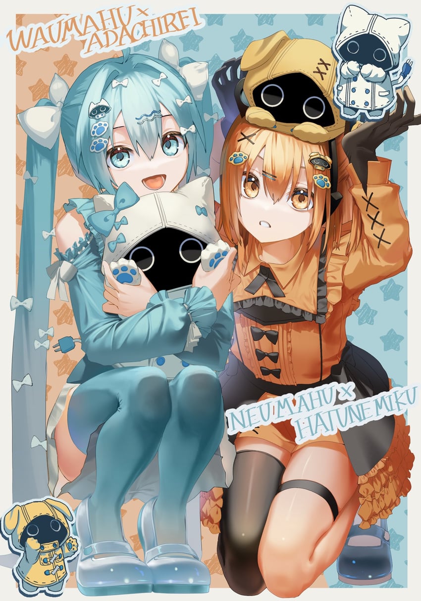 hatsune miku, adachi rei, neumafu, and waumafu (vocaloid and 2 more) drawn by kaimu_(adachi_rei)