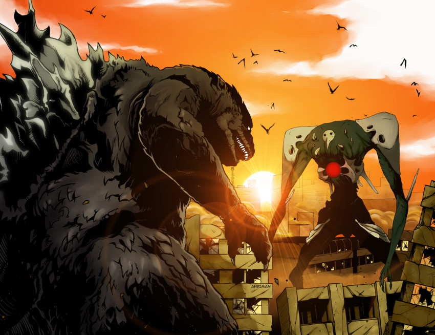 godzilla and sachiel (neon genesis evangelion and 1 more) drawn by dmitry_grozov