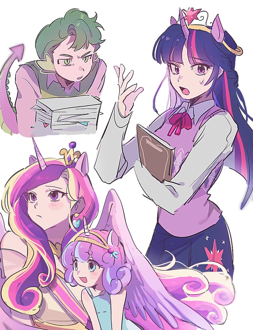 twilight sparkle, spike, princess cadance, and flurry heart (my little pony and 1 more) drawn by memoji_7672