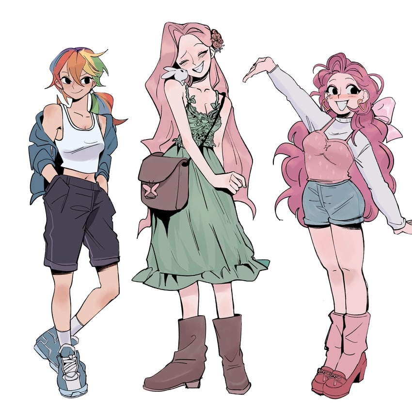 fluttershy, rainbow dash, and pinkie pie (my little pony and 1 more) drawn by stresseddog