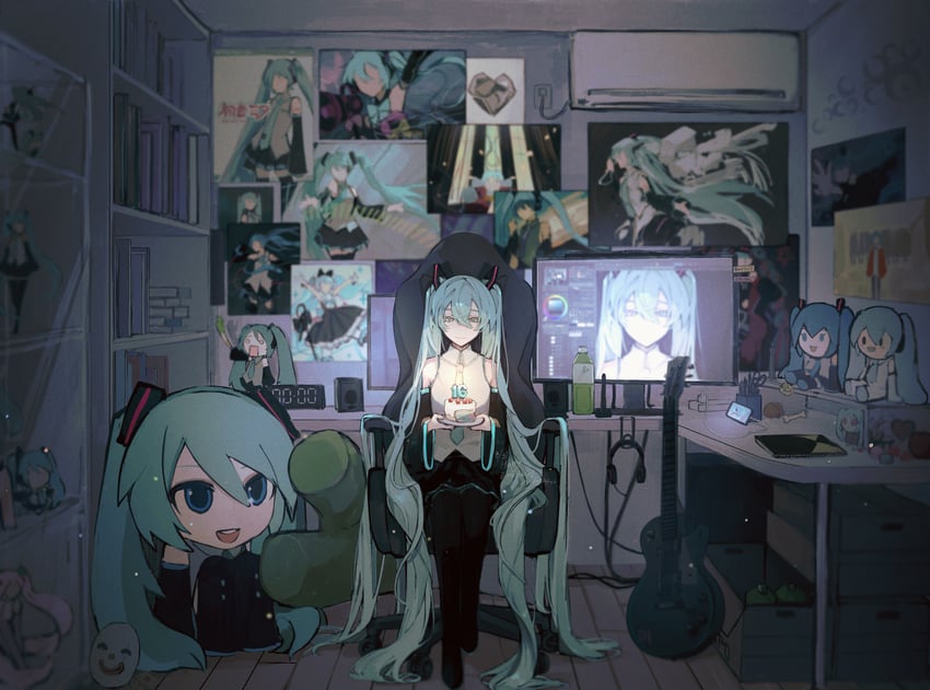 hatsune miku, sakura miku, magical mirai miku, hachune miku, aimaina, and 1 more (vocaloid and 13 more) drawn by kajiwara_3